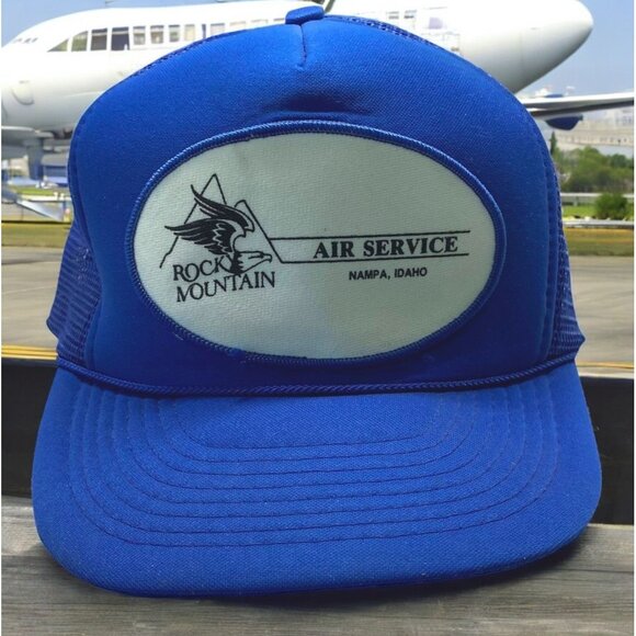 Rocky Mountain Air Service Trucker Hat Nampa Idaho Snapback Cap Blue PNW - Picture 1 of 10